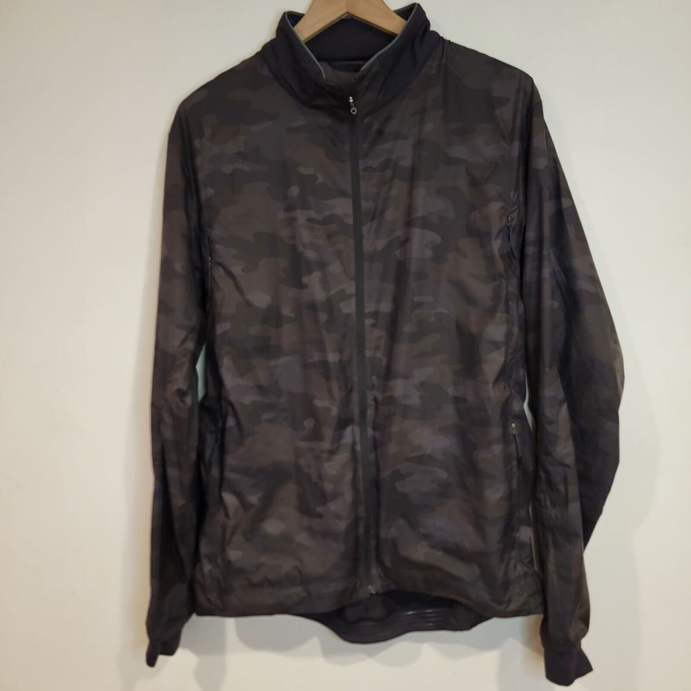Lululemon Mens Camouflage Windbreaker Surge Jacket Large Lotus Camo Black Zip